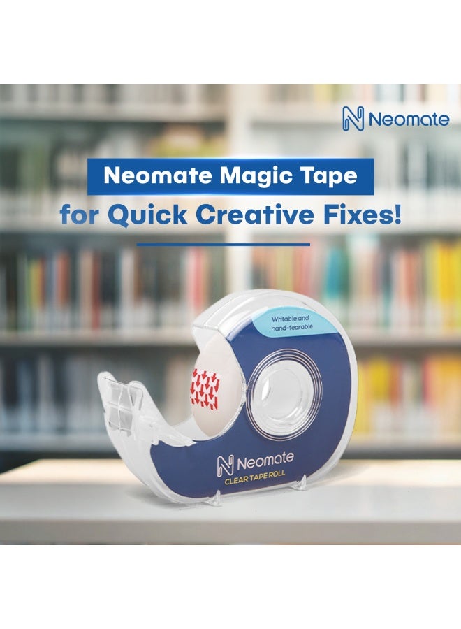 Neomate Magic Tape with Refillable Dispenser | 1.9cm x 25.4m | Transparent, Writable, Hand-Tearable Tape for School Projects, Home & Office Use - Image 2
